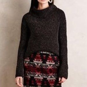Anthropologie MOTH Mock Neck Boucle Sweater, Dark Heather Gray, Size M